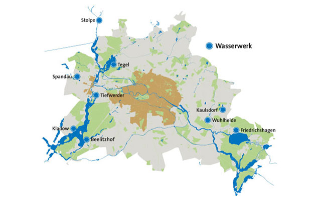 Karte mit Berliner Wasserwerken